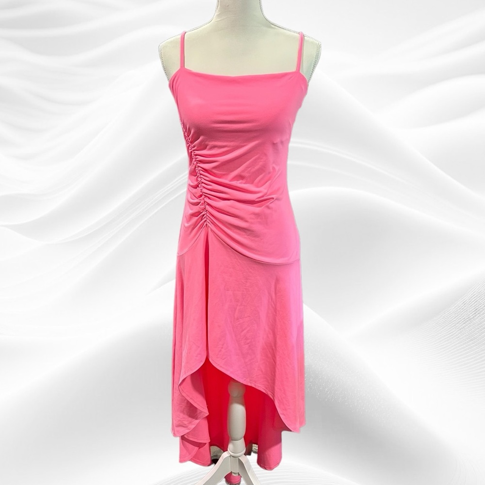 Susana Monaco String Gathered High Low Dress‎ Knockout Pink Medium